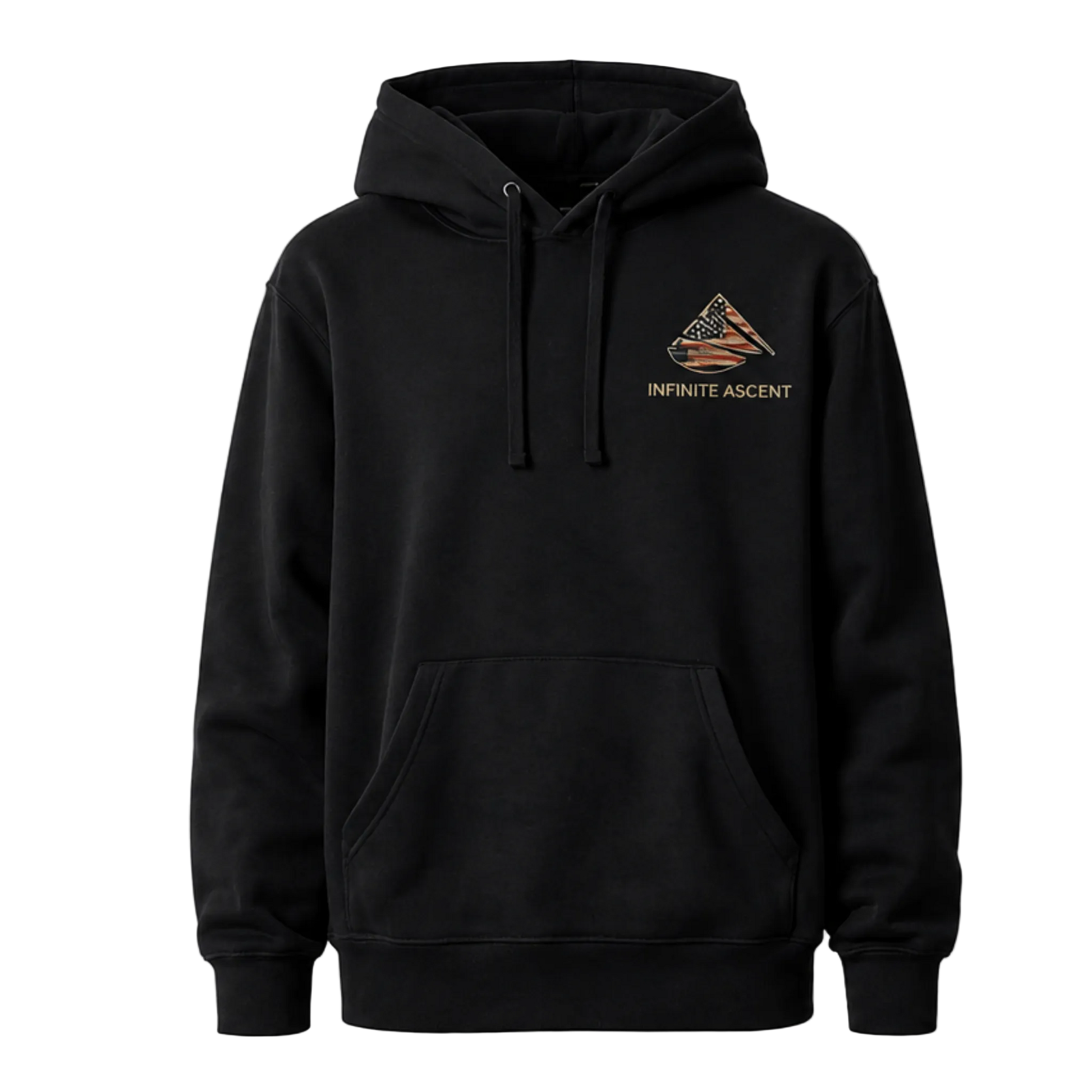 Black 1776 Heritage Hoodie by Infinite Ascent featuring vintage American flag artwork