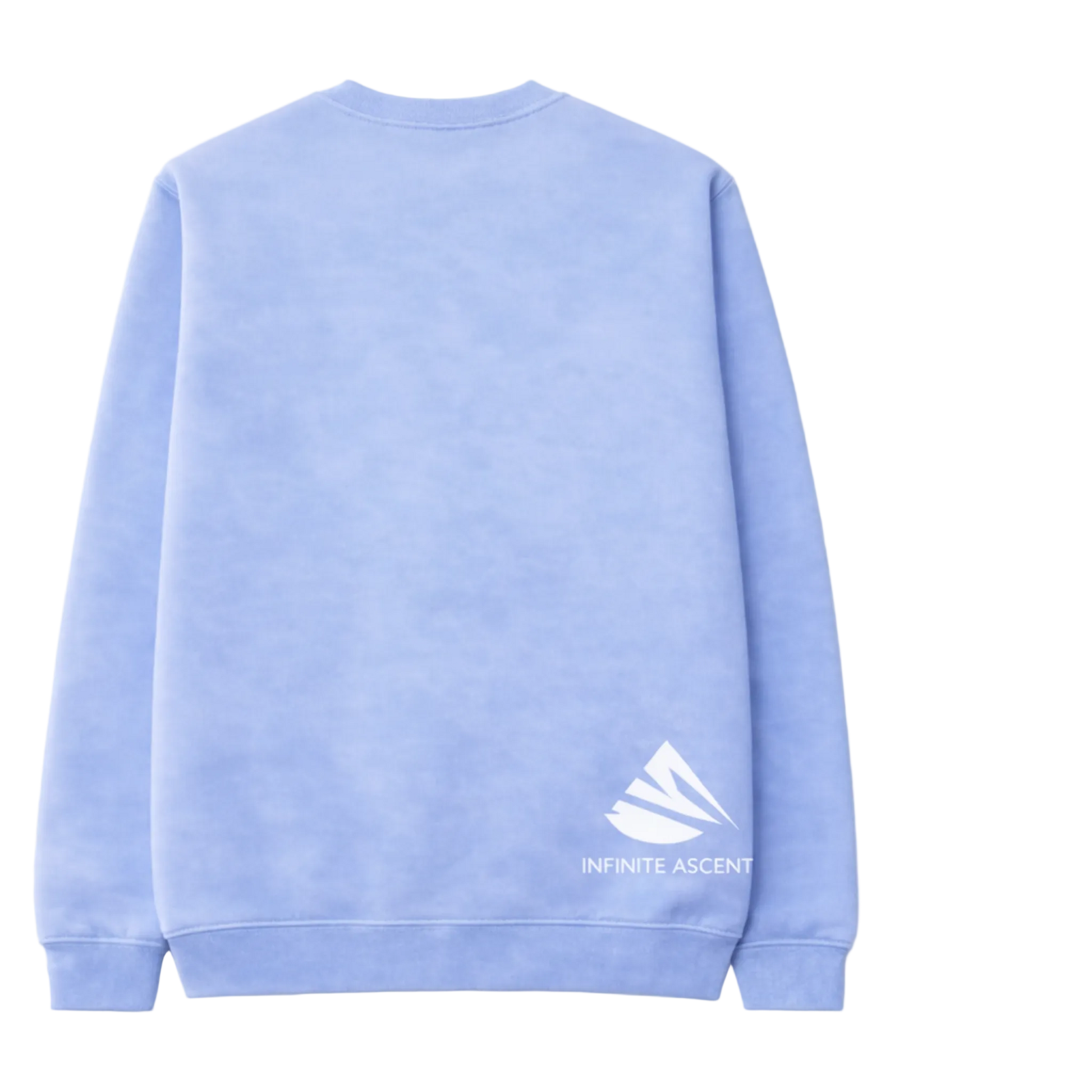 Light blue sweatshirt with 'Infinite Ascent' logo on the back against a white background