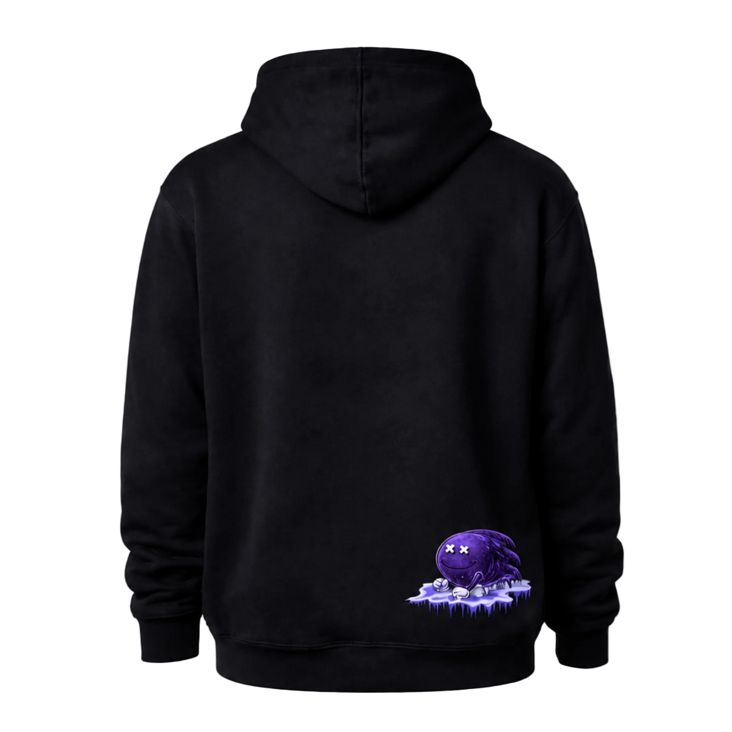Black Face Your Ghosts Violet Phantom Edition hoodie featuring a smaller phantom detail on the back.