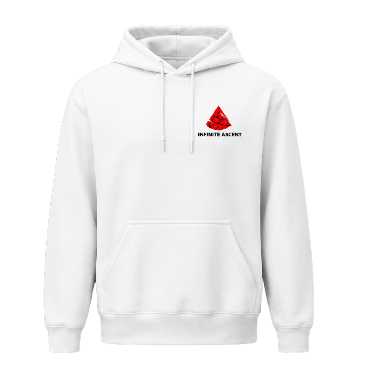 White Phoenix Rise Hoodie by Infinite Ascent featuring a large red phoenix graphic and Rise Without Limits text on the back.