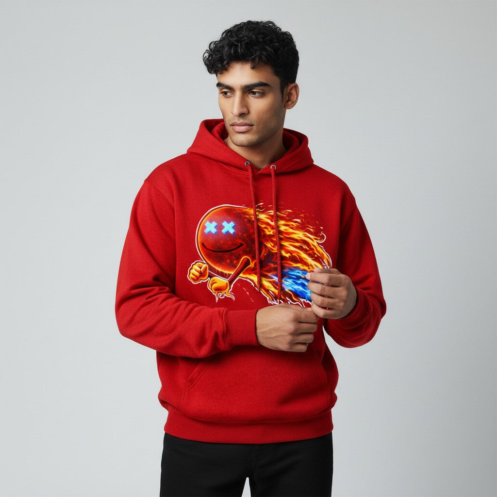 Red Face Your Ghosts Hoodie by Infinite Ascent featuring red phantom artwork, motivational text, and subtle ghost graphics on the back.