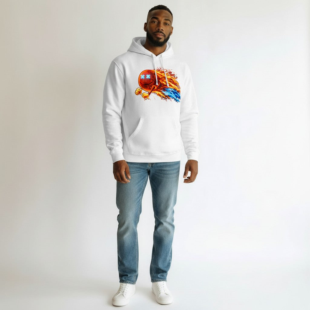 White Face Your Ghosts Hoodie by Infinite Ascent featuring red phantom artwork, motivational text, and subtle ghost graphics on the back.